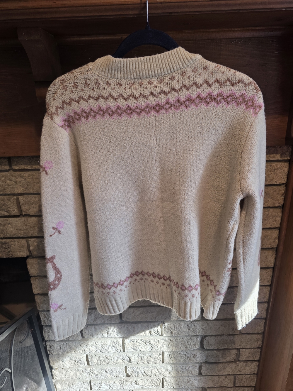 Haute Hippie Cream Cardigan with Pink & Brown Horse Intarsia - Picture 5 of 6
